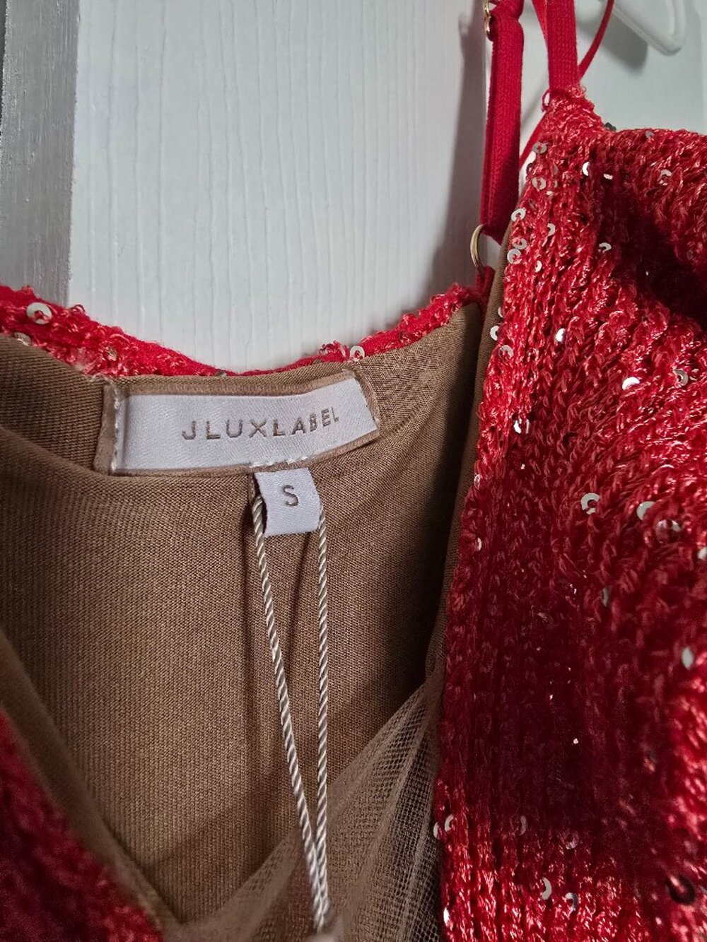 JLUXLABEL Red Beaded Ruffle V-Neck Maxi Dress - Picture 6 of 10